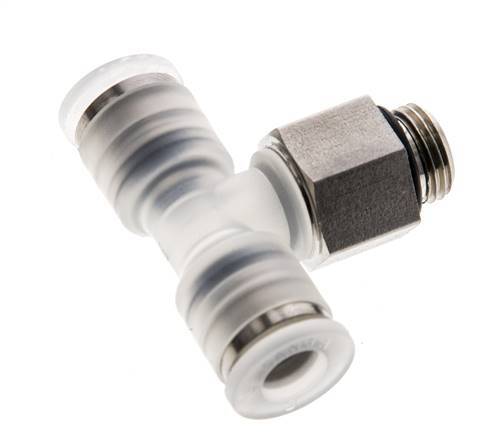6mm x G1/8'' Inline Tee Push-in Fitting with Male Threads PA/Stainless Steel EPDM FDA Rotatable