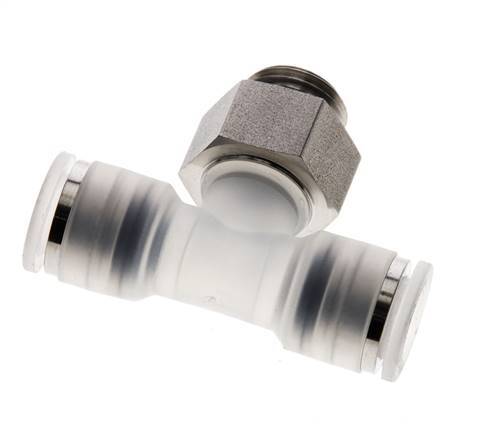 8mm x G1/4'' inline T-stuk PA/RVS Insteekfitting Buitendraad FDA Draaibaar EPDM