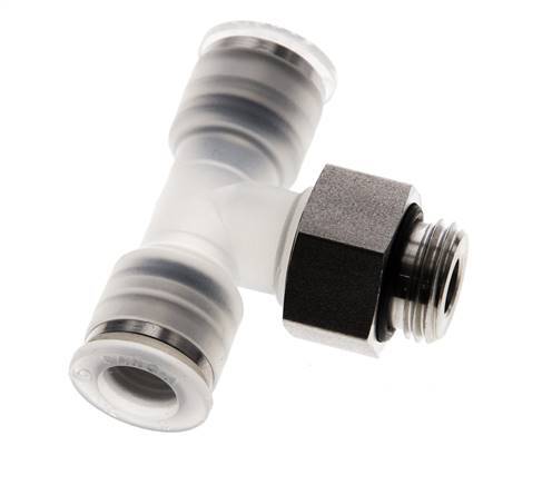 8mm x G1/4'' inline T-stuk PA/RVS Insteekfitting Buitendraad FDA Draaibaar EPDM