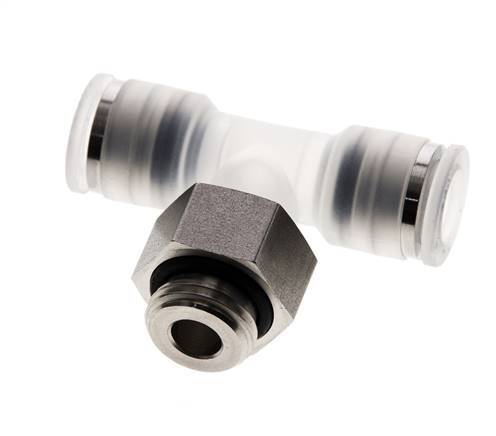 8mm x G1/4'' inline T-stuk PA/RVS Insteekfitting Buitendraad FDA Draaibaar EPDM