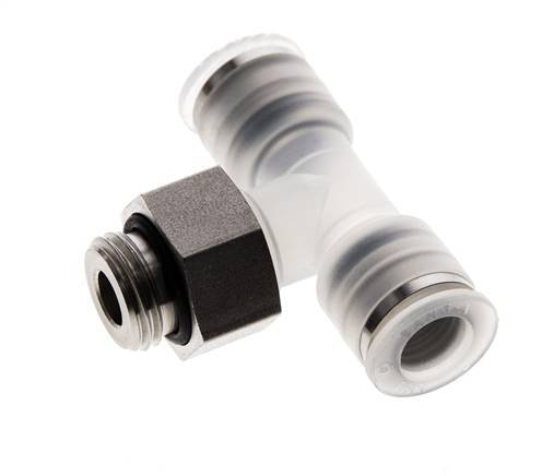 8mm x G1/4'' inline T-stuk PA/RVS Insteekfitting Buitendraad FDA Draaibaar EPDM
