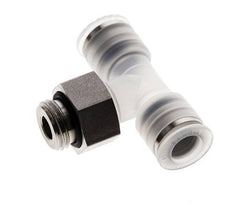 8mm x G1/4'' inline T-stuk PA/RVS Insteekfitting Buitendraad FDA Draaibaar EPDM