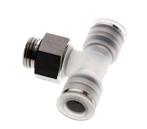 8mm x G1/4'' inline T-stuk PA/RVS Insteekfitting Buitendraad FDA Draaibaar EPDM