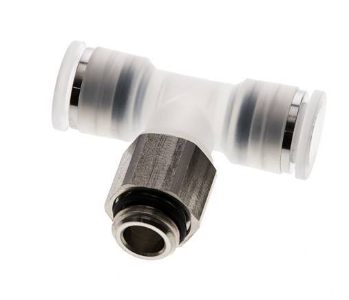 10mm x G1/4'' inline T-stuk PA/RVS Insteekfitting Buitendraad FDA Draaibaar EPDM