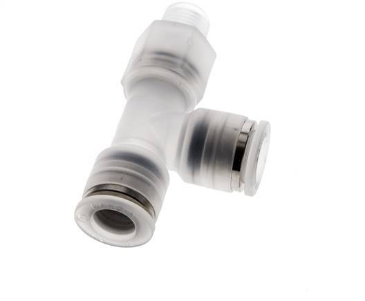 8mm x R1/8'' rechte hoek T-stuk PA Insteekfitting Buitendraad FDA Draaibaar EPDM