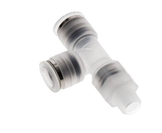 8mm x R1/8'' rechte hoek T-stuk PA Insteekfitting Buitendraad FDA Draaibaar EPDM