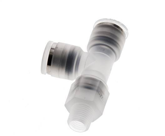 8mm x R1/8'' rechte hoek T-stuk PA Insteekfitting Buitendraad FDA Draaibaar EPDM