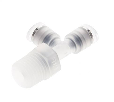 4mm x R1/4'' rechte hoek T-stuk PA Insteekfitting Buitendraad FDA Draaibaar EPDM