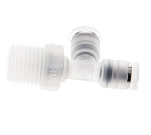 4mm x R1/4'' rechte hoek T-stuk PA Insteekfitting Buitendraad FDA Draaibaar EPDM