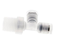 4mm x R1/4'' rechte hoek T-stuk PA Insteekfitting Buitendraad FDA Draaibaar EPDM