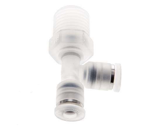 4mm x R1/4'' rechte hoek T-stuk PA Insteekfitting Buitendraad FDA Draaibaar EPDM