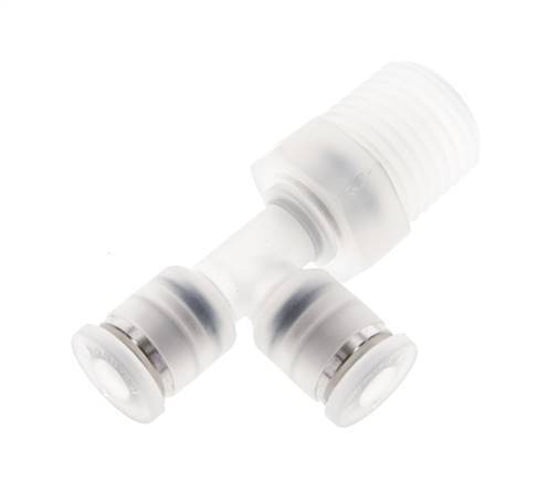 4mm x R1/4'' rechte hoek T-stuk PA Insteekfitting Buitendraad FDA Draaibaar EPDM