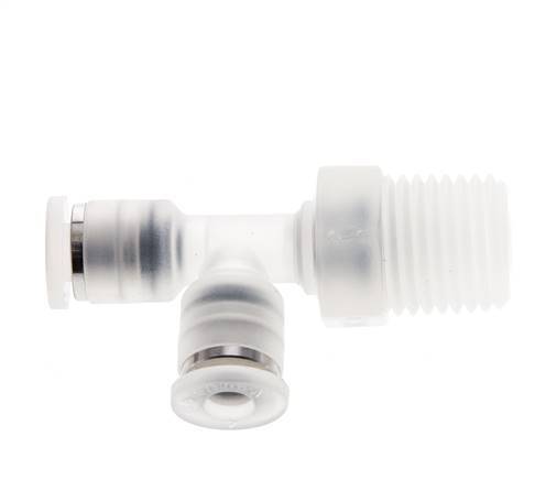 4mm x R1/4'' rechte hoek T-stuk PA Insteekfitting Buitendraad FDA Draaibaar EPDM