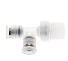 4mm x R1/4'' rechte hoek T-stuk PA Insteekfitting Buitendraad FDA Draaibaar EPDM