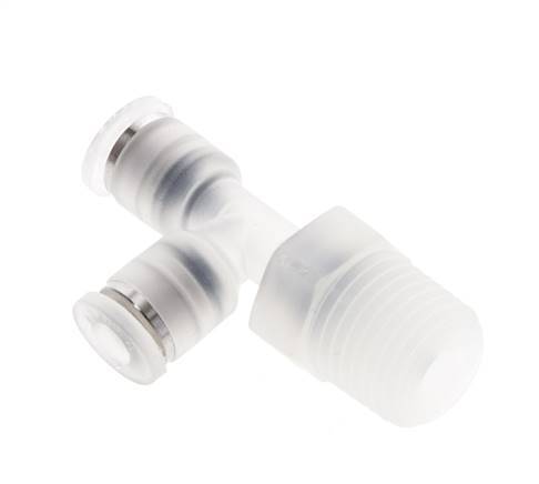 4mm x R1/4'' rechte hoek T-stuk PA Insteekfitting Buitendraad FDA Draaibaar EPDM