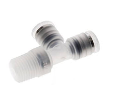 6mm x R1/4'' rechte hoek T-stuk PA Insteekfitting Buitendraad FDA Draaibaar EPDM