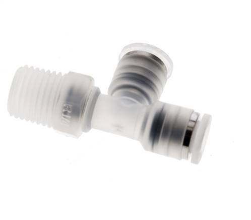 6mm x R1/4'' rechte hoek T-stuk PA Insteekfitting Buitendraad FDA Draaibaar EPDM