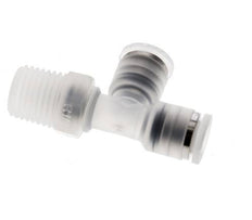 6mm x R1/4'' rechte hoek T-stuk PA Insteekfitting Buitendraad FDA Draaibaar EPDM