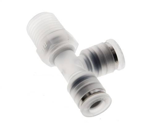 6mm x R1/4'' rechte hoek T-stuk PA Insteekfitting Buitendraad FDA Draaibaar EPDM
