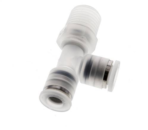 6mm x R1/4'' rechte hoek T-stuk PA Insteekfitting Buitendraad FDA Draaibaar EPDM