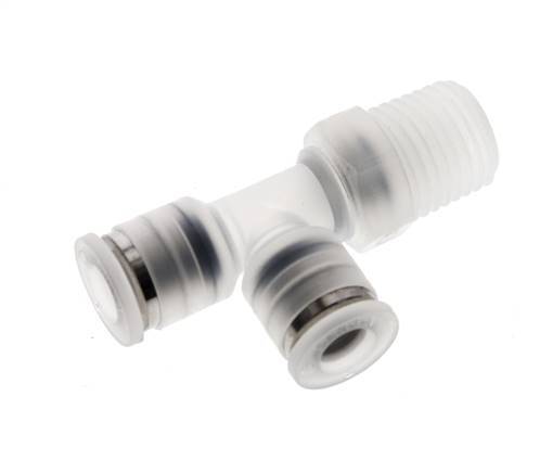 6mm x R1/4'' rechte hoek T-stuk PA Insteekfitting Buitendraad FDA Draaibaar EPDM