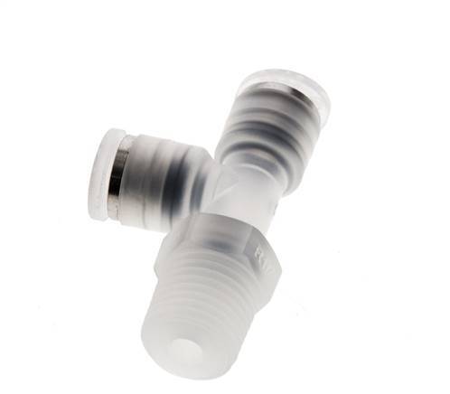 6mm x R1/4'' rechte hoek T-stuk PA Insteekfitting Buitendraad FDA Draaibaar EPDM