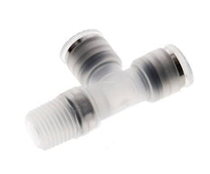 8mm x R1/4'' rechte hoek T-stuk PA Insteekfitting Buitendraad FDA Draaibaar EPDM