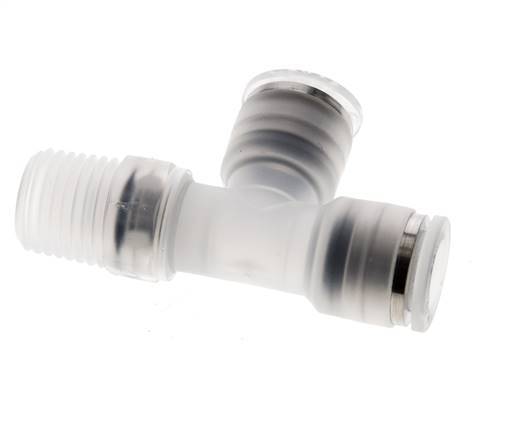 8mm x R1/4'' rechte hoek T-stuk PA Insteekfitting Buitendraad FDA Draaibaar EPDM