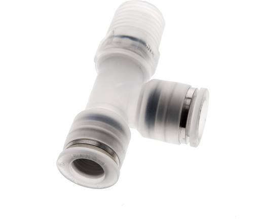 8mm x R1/4'' rechte hoek T-stuk PA Insteekfitting Buitendraad FDA Draaibaar EPDM