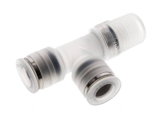 8mm x R1/4'' rechte hoek T-stuk PA Insteekfitting Buitendraad FDA Draaibaar EPDM