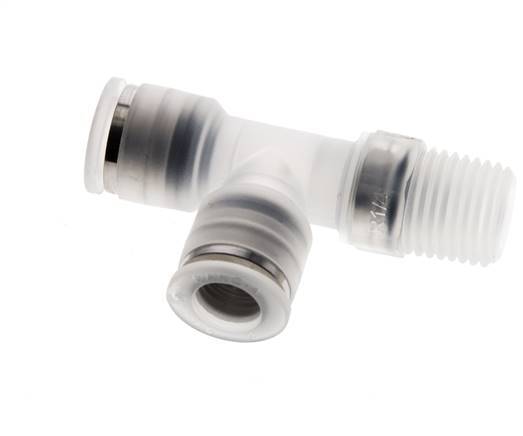 8mm x R1/4'' rechte hoek T-stuk PA Insteekfitting Buitendraad FDA Draaibaar EPDM