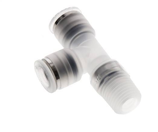 8mm x R1/4'' rechte hoek T-stuk PA Insteekfitting Buitendraad FDA Draaibaar EPDM