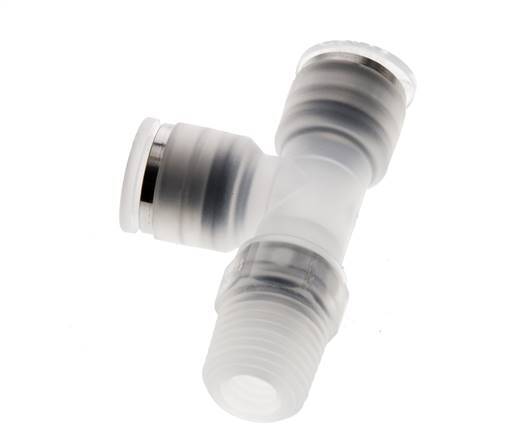 8mm x R1/4'' rechte hoek T-stuk PA Insteekfitting Buitendraad FDA Draaibaar EPDM