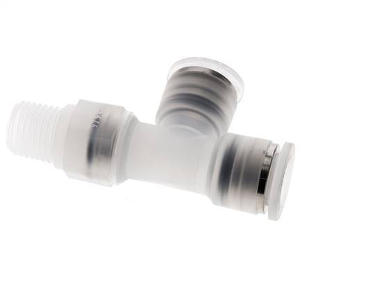 10mm x R1/4'' rechte hoek T-stuk PA Insteekfitting Buitendraad FDA Draaibaar EPDM