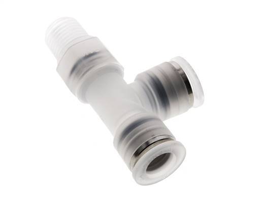 10mm x R1/4'' rechte hoek T-stuk PA Insteekfitting Buitendraad FDA Draaibaar EPDM