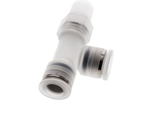 10mm x R1/4'' rechte hoek T-stuk PA Insteekfitting Buitendraad FDA Draaibaar EPDM