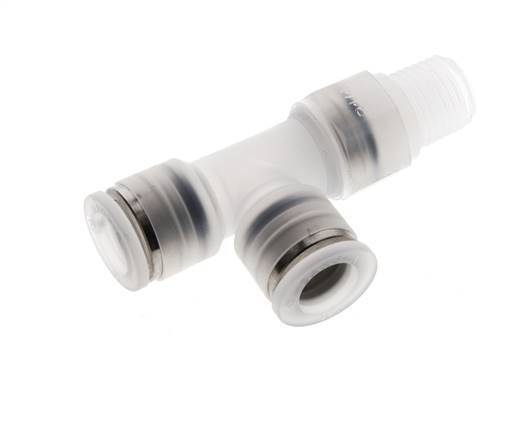 10mm x R1/4'' rechte hoek T-stuk PA Insteekfitting Buitendraad FDA Draaibaar EPDM