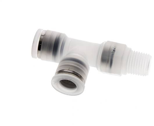 10mm x R1/4'' rechte hoek T-stuk PA Insteekfitting Buitendraad FDA Draaibaar EPDM