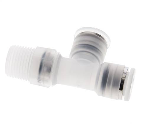 10mm x R3/8'' rechte hoek T-stuk PA Insteekfitting Buitendraad FDA Draaibaar EPDM