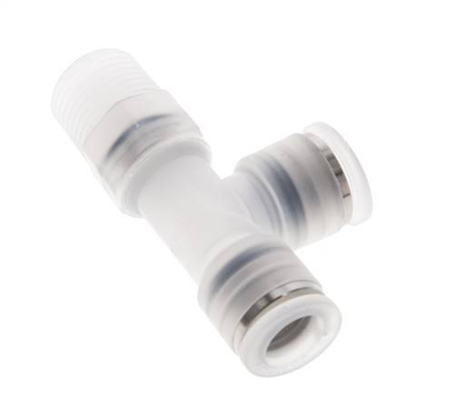 10mm x R3/8'' rechte hoek T-stuk PA Insteekfitting Buitendraad FDA Draaibaar EPDM