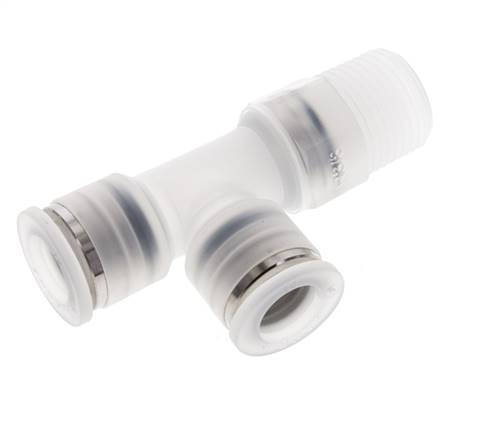 10mm x R3/8'' rechte hoek T-stuk PA Insteekfitting Buitendraad FDA Draaibaar EPDM