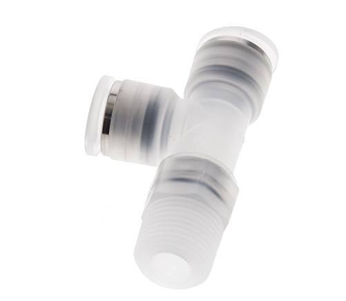 10mm x R3/8'' rechte hoek T-stuk PA Insteekfitting Buitendraad FDA Draaibaar EPDM