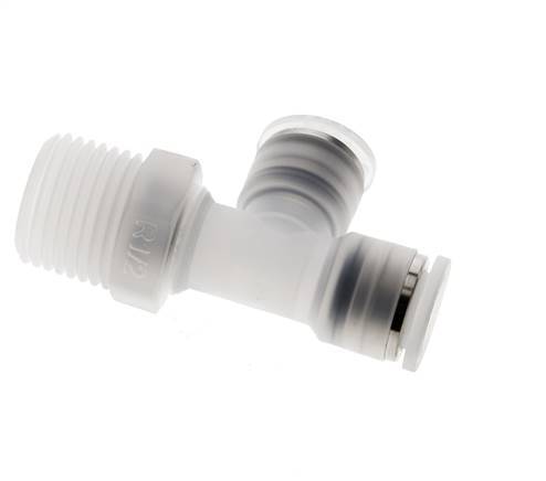 10mm x R1/2'' rechte hoek T-stuk PA Insteekfitting Buitendraad FDA Draaibaar EPDM