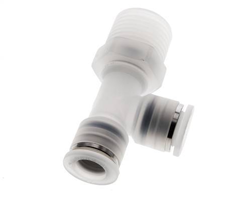 10mm x R1/2'' rechte hoek T-stuk PA Insteekfitting Buitendraad FDA Draaibaar EPDM