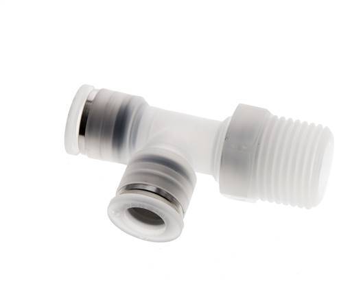 10mm x R1/2'' rechte hoek T-stuk PA Insteekfitting Buitendraad FDA Draaibaar EPDM