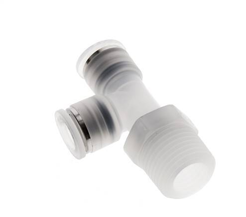 10mm x R1/2'' rechte hoek T-stuk PA Insteekfitting Buitendraad FDA Draaibaar EPDM