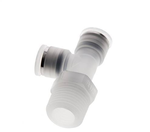10mm x R1/2'' rechte hoek T-stuk PA Insteekfitting Buitendraad FDA Draaibaar EPDM