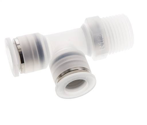 12mm x R1/2'' rechte hoek T-stuk PA Insteekfitting Buitendraad FDA Draaibaar EPDM