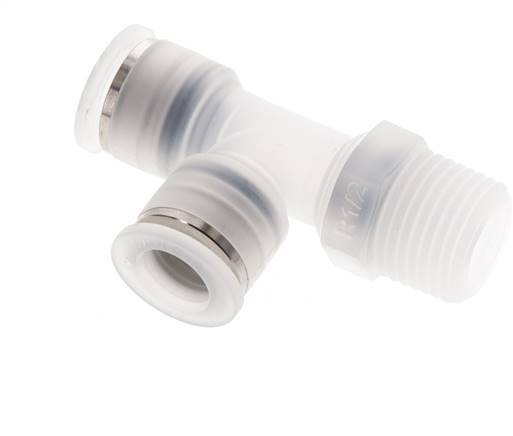 12mm x R1/2'' rechte hoek T-stuk PA Insteekfitting Buitendraad FDA Draaibaar EPDM