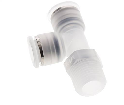 12mm x R1/2'' rechte hoek T-stuk PA Insteekfitting Buitendraad FDA Draaibaar EPDM